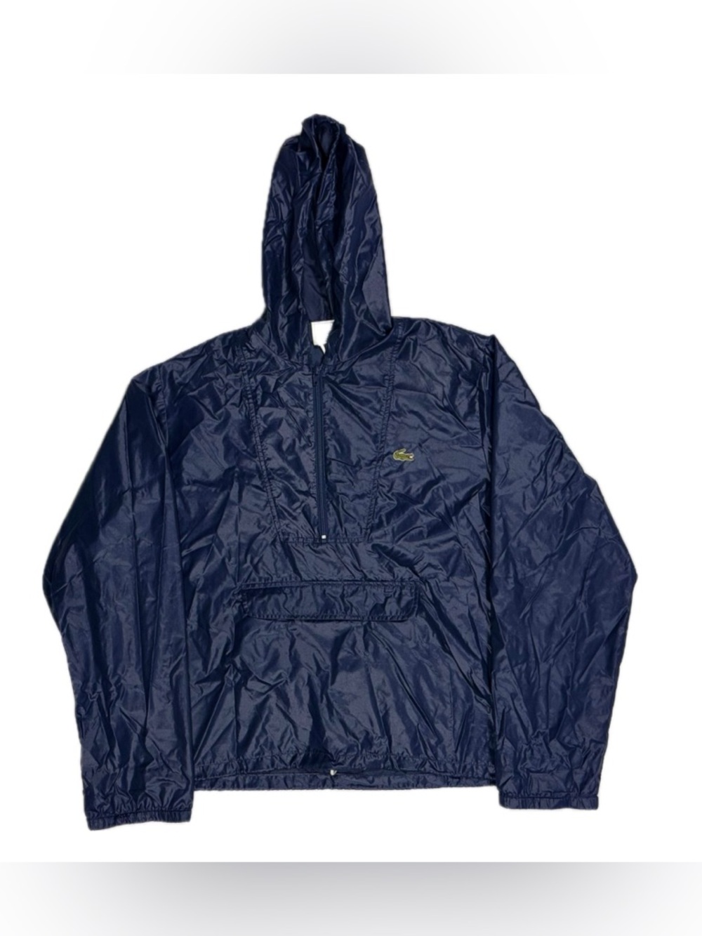 VTG Izod Lacoste Rain Jacket Mens M Blue Hooded Half Zip Pullover Windbreaker